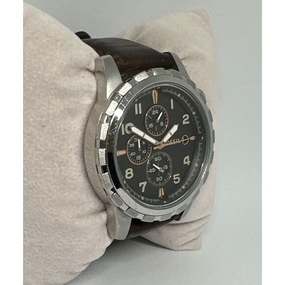 Fossil Dean FS4828 Men Brown Leather Analog Black Dial Chronograph Watch HME362 - Picture 4 of 11